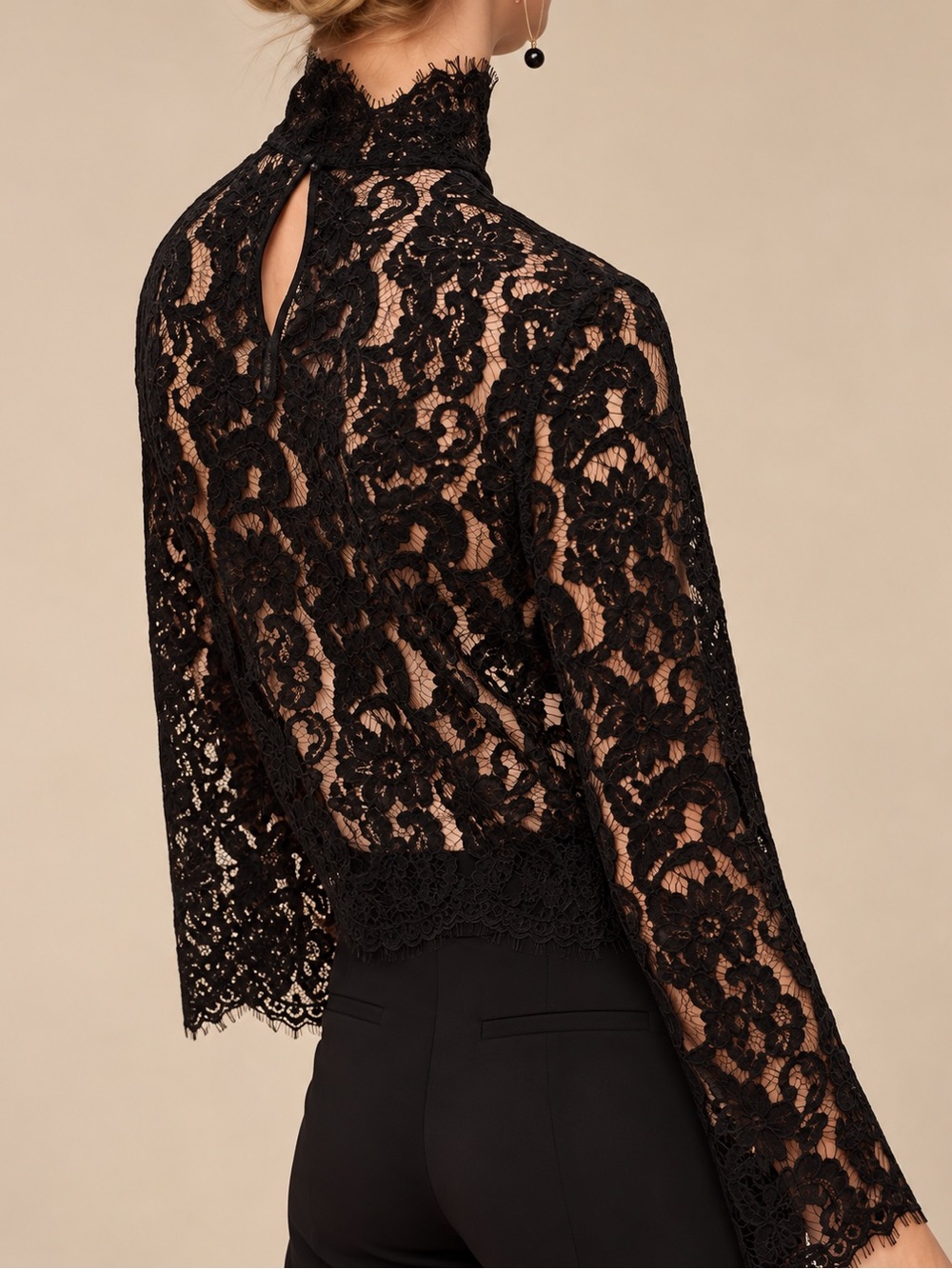 Aritzia Wilfred Dalida Black Lace High-Neck Long-Sleeve Blouse